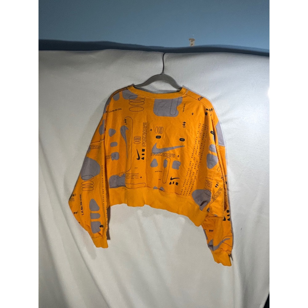 Nike Sportswear Cropped Sweatshirt Orange All Over Print Graphic Pullover Womens